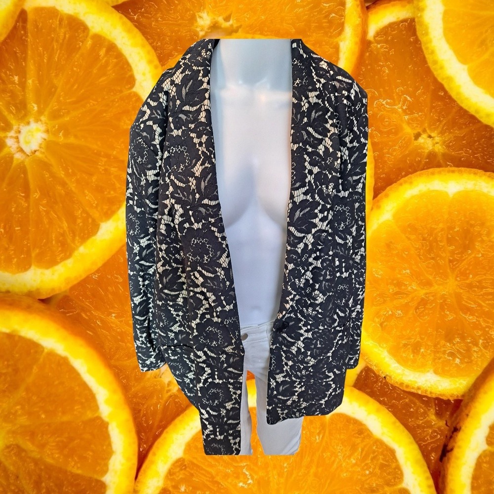 Susan Graver Occasions Womens Black Lace Open‎ Front Blazer Jacket Plus Size 26W